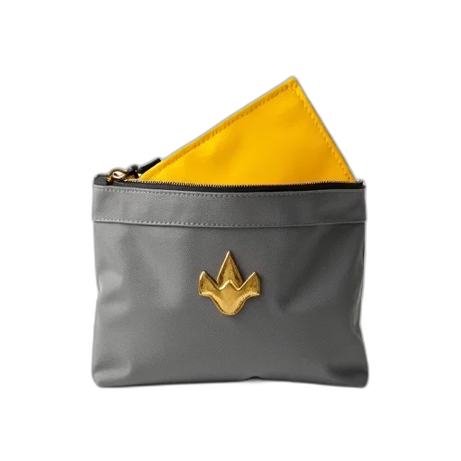 crown, grey, fabric, pouch, yellow, interior, lining, golden transparent PNG cut-out