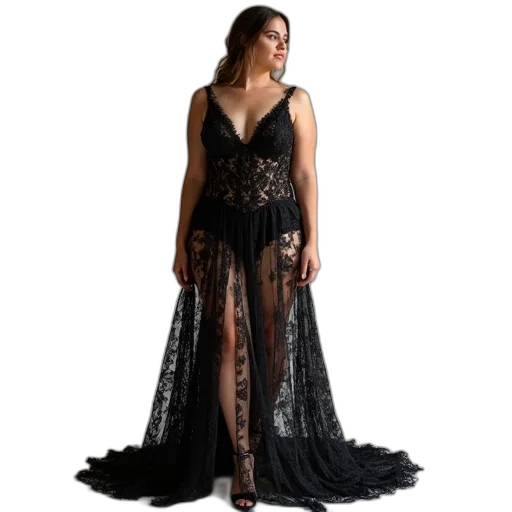 dress, dark, allover, lace, plus, size, gown, high transparent PNG cut-out