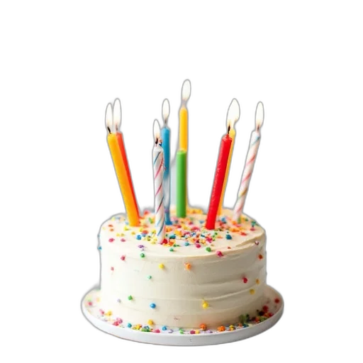 food, staff, 3d render, birthday, cake, colorful, candles, confetti transparent PNG cut-out