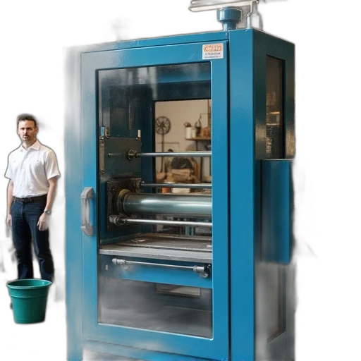 robot, blue, printing, press, large, glass, window, situated transparent PNG cut-out