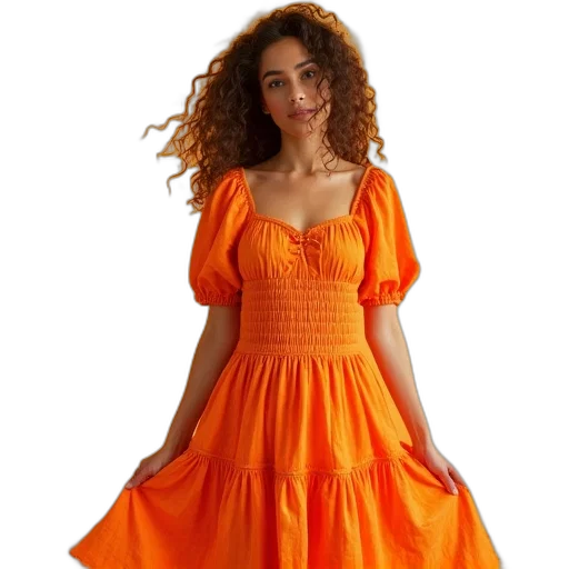 dress, woman, bright, orange, tie, dye transparent PNG cut-out