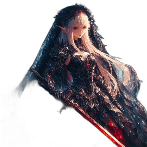 dress, hair, sword, face, concept art, fantasy art, photorealistic, 3d render transparent PNG cut-out