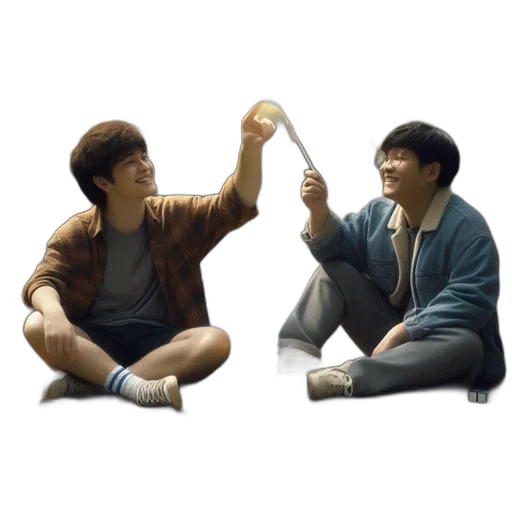 concept art, photorealistic, oil painting, pixel art, fire, two, men, play transparent PNG cut-out