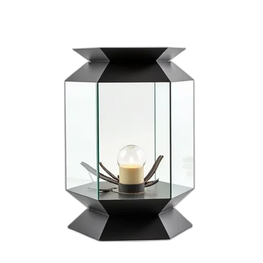 jewelry, furniture, 3d render, monochrome, modern, glass, lantern, black transparent PNG cut-out