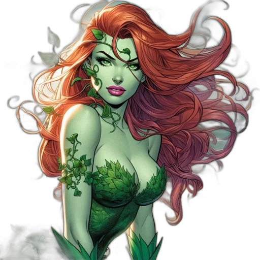 comic book art, fantasy art, concept art, watercolor, green, female, character, skin transparent PNG cut-out