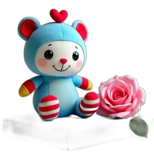 3d render, photorealistic, concept art, plush, toy, smiling, face, blue transparent PNG cut-out