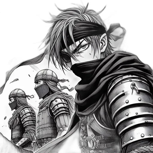 sword, weapon, mask, dragon, fantasy art, comic book art, anime, pencil sketch transparent PNG cut-out