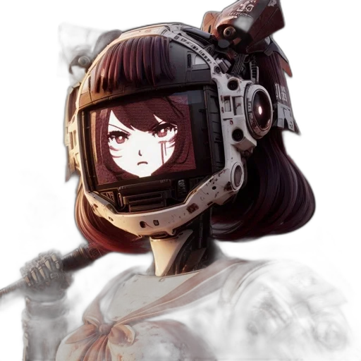 robot, mask, face, weapon, anime, cyberpunk, concept art, pixel art transparent PNG cut-out