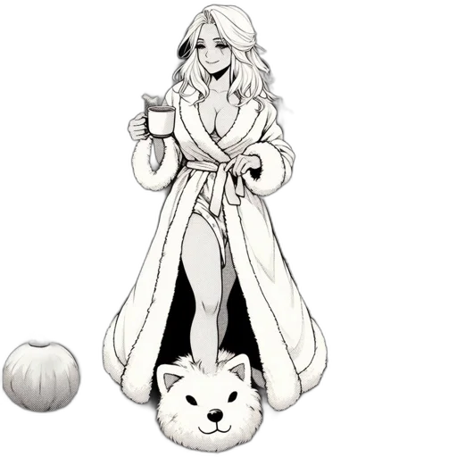 concept art, fantasy art, cartoon, pixel art, monochrome, woman, robe, cat-faced transparent PNG cut-out