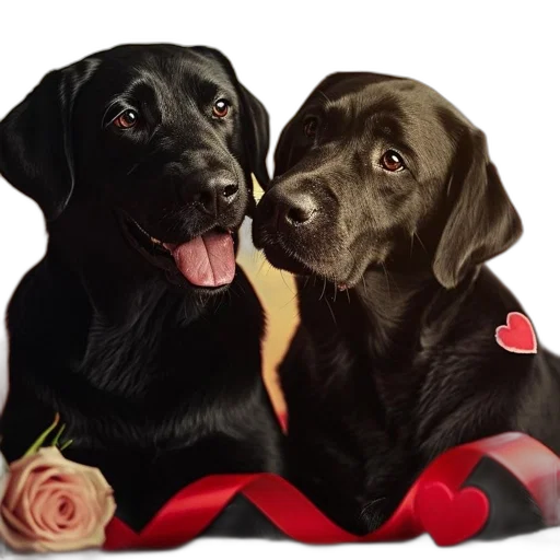 photorealistic, oil painting, watercolor, 3d render, two, black, labrador, retrievers transparent PNG cut-out