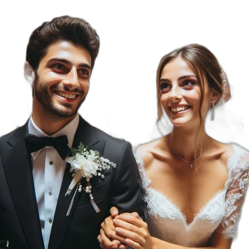jewelry, face, crown, dress, photorealistic, oil painting, bride, groom transparent PNG cut-out