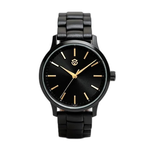 black, wristwatch, strap, dial, featuring, gold, hour, markers transparent PNG cut-out