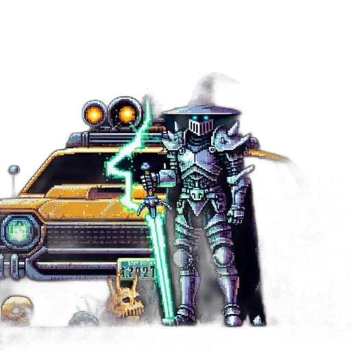 robot, car, weapon, concept art, cyberpunk, pixel art, fantasy art, outer space transparent PNG cut-out