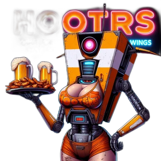robot, concept art, pixel art, illuminated, hooters, logo, adorns, image transparent PNG cut-out