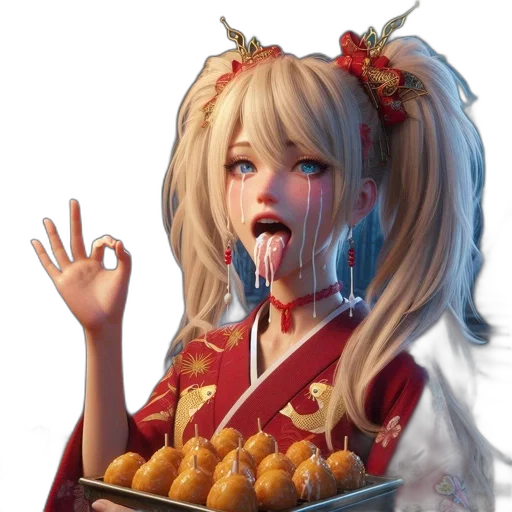 food, creature, anime, concept art, photorealistic, 3d render, playful, female transparent PNG cut-out