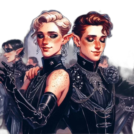concept art, comic book art, fantasy art, cyberpunk, dark, monochrome, two, individuals transparent PNG cut-out