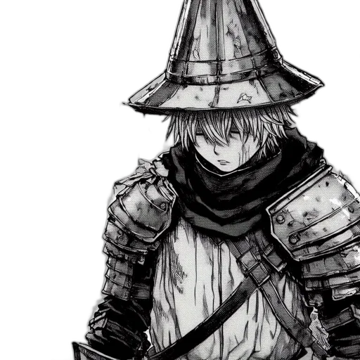 hat, sword, staff, mask, fantasy art, concept art, comic book art, pencil sketch transparent PNG cut-out