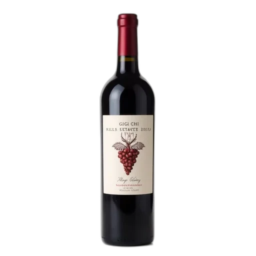 bottle, red, wine, label, reads, gigi, chi, hills transparent PNG cut-out