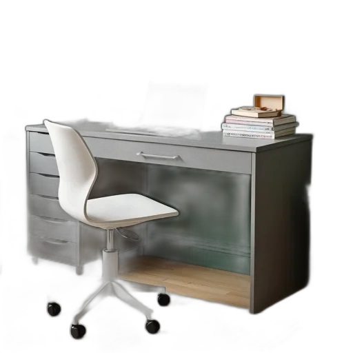 furniture, 3d render, photorealistic, modern, workspace, grey, desk, featuring transparent PNG cut-out