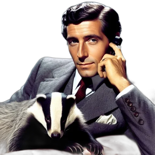 animal, photorealistic, man, suit, slicked-back, hairstyle, badger, beside transparent PNG cut-out