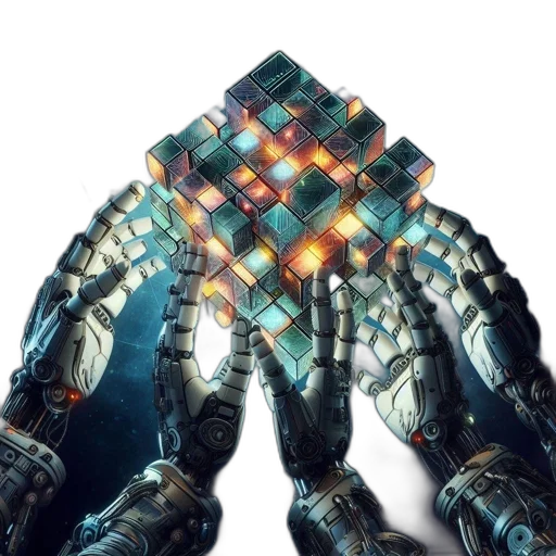 robot, jewelry, weapon, cyberpunk, concept art, 3d render, pixel art, group transparent PNG cut-out