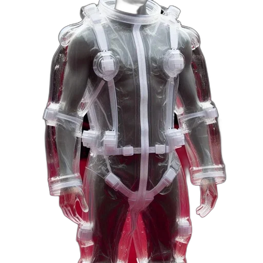 robot, jacket, creature, concept art, 3d render, cyberpunk, red, individual transparent PNG cut-out
