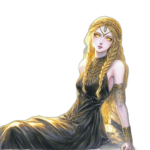dress, jewelry, fantasy art, concept art, comic book art, watercolor, golden, earth tones transparent PNG cut-out