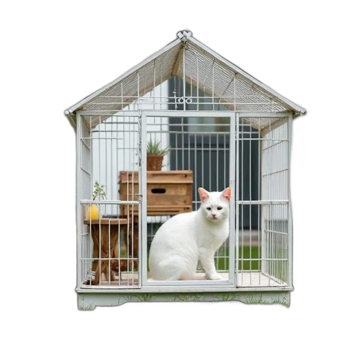 animal, building, furniture, 3d render, white, cat, sitting, inside transparent PNG cut-out