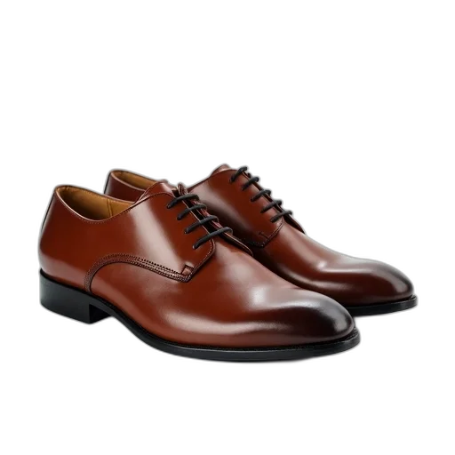 shoes, photorealistic, pair, brown, leather, dress, laces, displayed transparent PNG cut-out