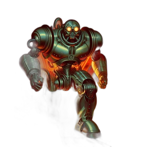 robot, weapon, concept art, fantasy art, comic book art, 3d render, green, massive transparent PNG cut-out