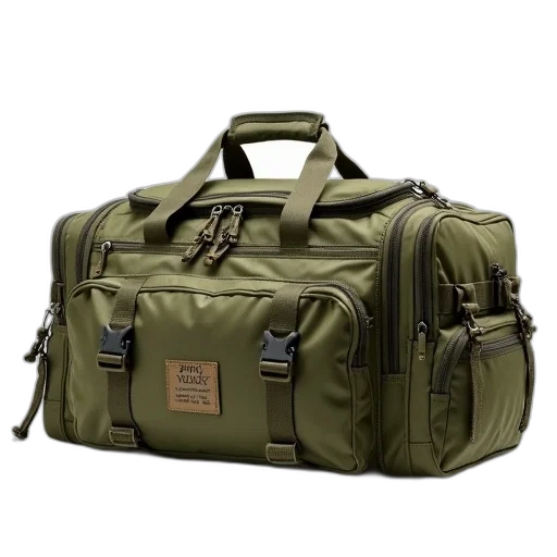 earth tones, large, rugged, olive, green, duffel, bag, multiple transparent PNG cut-out