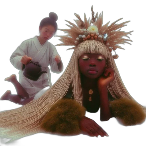 hair, crown, mask, creature, concept art, 3d render, fantasy art, photorealistic transparent PNG cut-out
