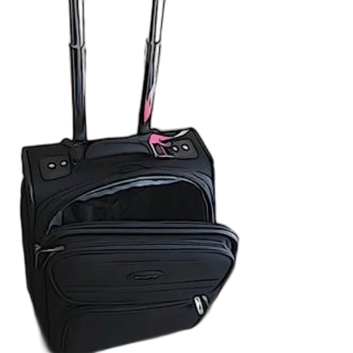3d render, black, suitcase, pink, accents, stands, open, wooden transparent PNG cut-out
