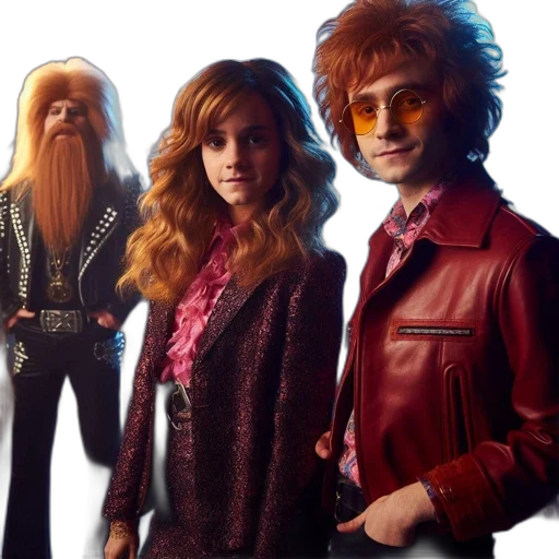 hair, three, individuals, pose, together, dimly, lit, vintage-style transparent PNG cut-out