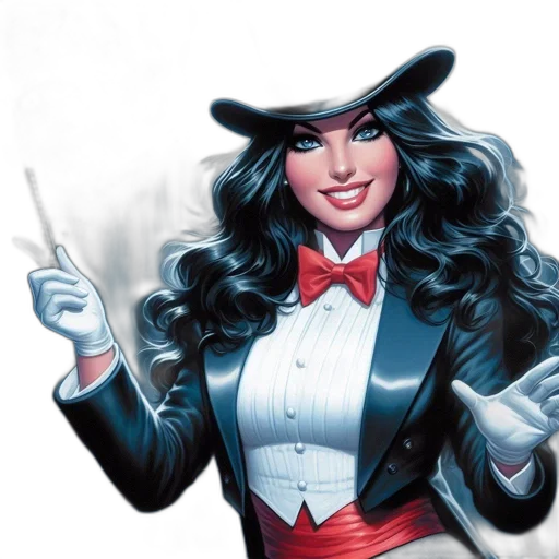 comic book art, concept art, elegantly, attired, female, magician, holds, wand transparent PNG cut-out