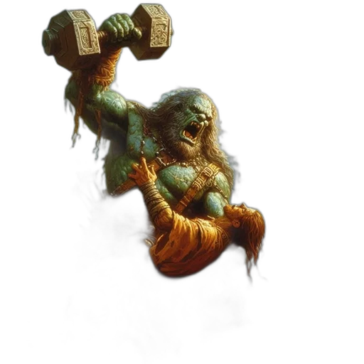 creature, weapon, staff, concept art, fantasy art, 3d render, photorealistic, green-skinned transparent PNG cut-out