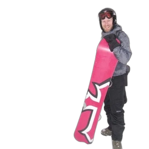 jacket, weapon, snow, man, gray, holds, pink, snowboard transparent PNG cut-out