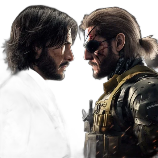concept art, fantasy art, comic book art, photorealistic, two, men, one, business transparent PNG cut-out