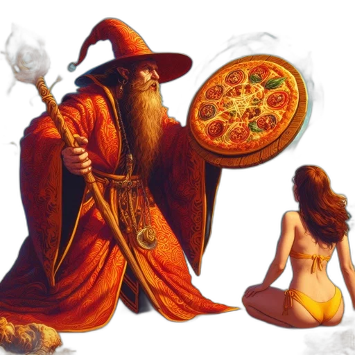 food, fantasy art, concept art, pixel art, comic book art, fire, elderly, wizard transparent PNG cut-out