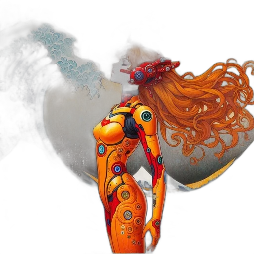 robot, weapon, dress, concept art, fantasy art, comic book art, cyberpunk, fire transparent PNG cut-out