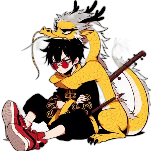 dragon, anime, concept art, pixel art, cartoon, golden, monochrome, boy transparent PNG cut-out