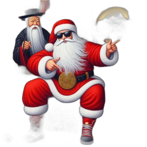 concept art, fantasy art, pixel art, 3d render, santa, wears, shades, perched transparent PNG cut-out