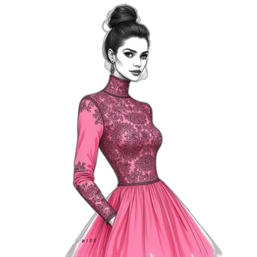 dress, fantasy art, concept art, pencil sketch, cartoon, red, dark, neon transparent PNG cut-out