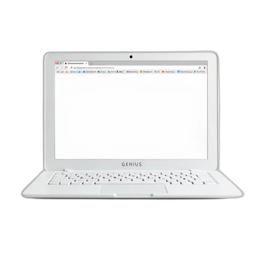 white, laptop, word, genius, top, right, corner, open transparent PNG cut-out
