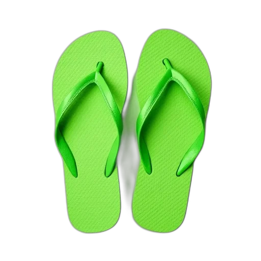 shoes, 3d render, green, neon, pair, bright, flip-flops, textured transparent PNG cut-out