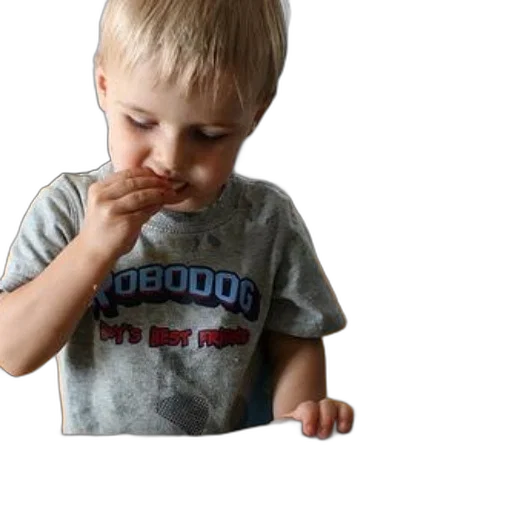 food, face, photorealistic, 3d render, young, child, gray, shirt transparent PNG cut-out