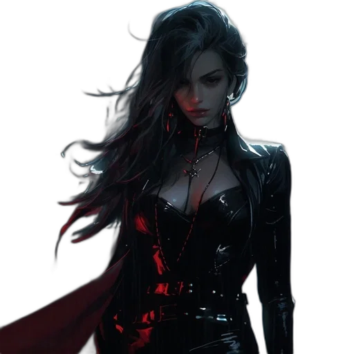 comic book art, concept art, cyberpunk, fantasy art, dark, red, woman, black transparent PNG cut-out