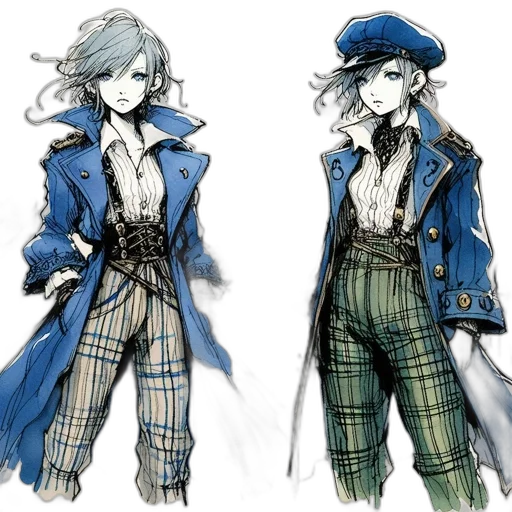 jacket, concept art, watercolor, anime, fantasy art, blue, monochrome, dark transparent PNG cut-out