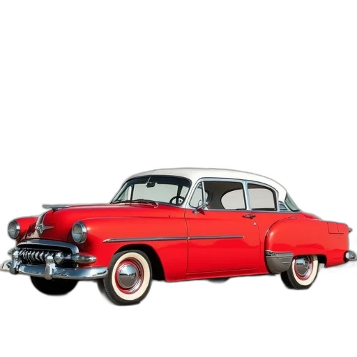 car, photorealistic, 3d render, vintage, red, white, roof, chrome transparent PNG cut-out