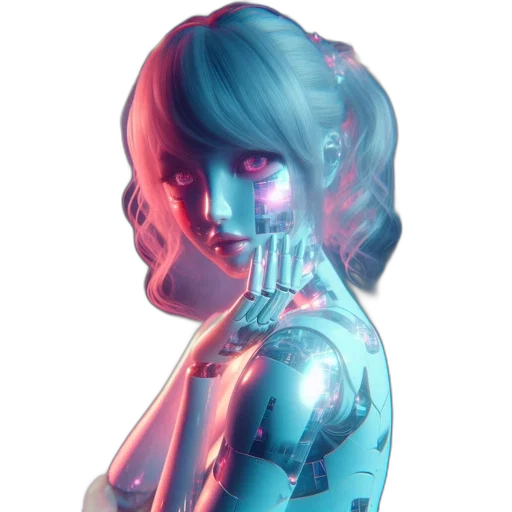 robot, face, dress, mask, cyberpunk, concept art, vaporwave, 3d render transparent PNG cut-out